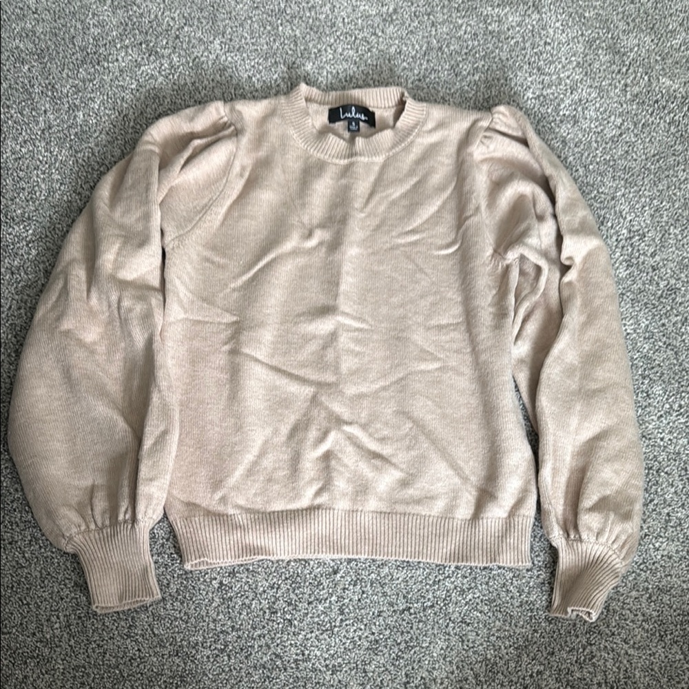Lulu's Tan Crewneck Sweater Soft Knit Casual